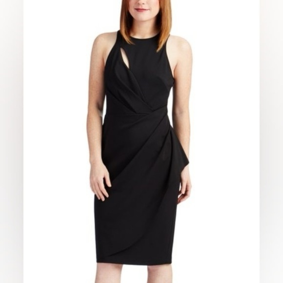 NWT Vera Wang Sleeveless Stretch Cocktail Dress Side Ruffle Slit Neck LBD Sz 4 - Picture 13 of 14